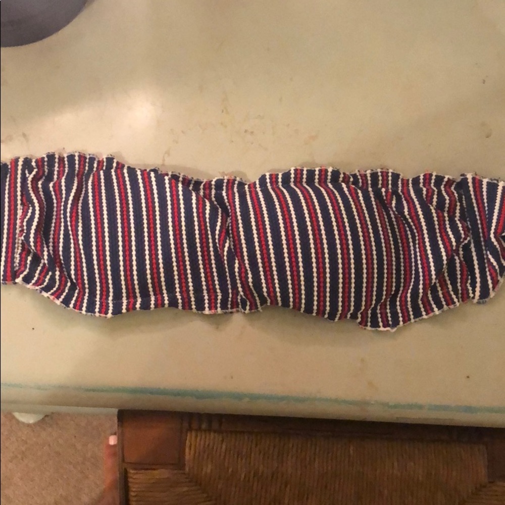 Ruffled striped bandeau bikini top